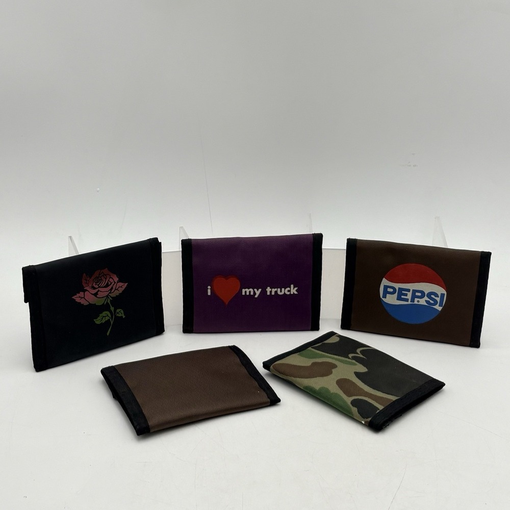 VTG 80s 90s Nylon Trifold Wallet Lot Pepsi Camo Rose I Love My Truck Unused‎